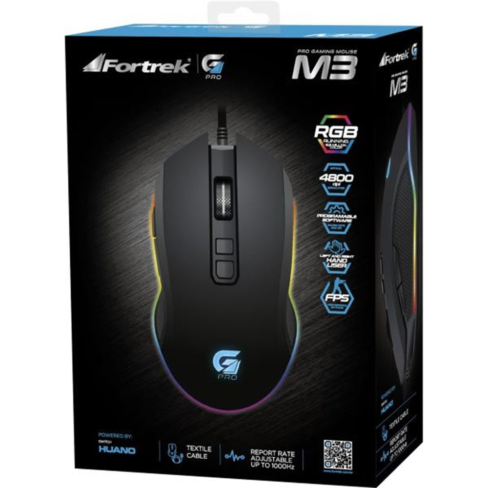 Mouse USB Gamer Fortrek Pro M3 RGB Preto