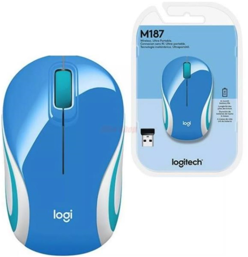 Mouse Sem Fio Logitech M187 Azul - 910-005360