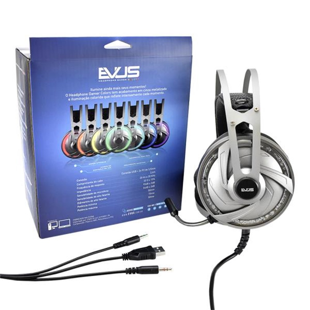 Fone de Ouvido Headset Gamer Com Microfone EVUS Colors F-05 - Plug Usb