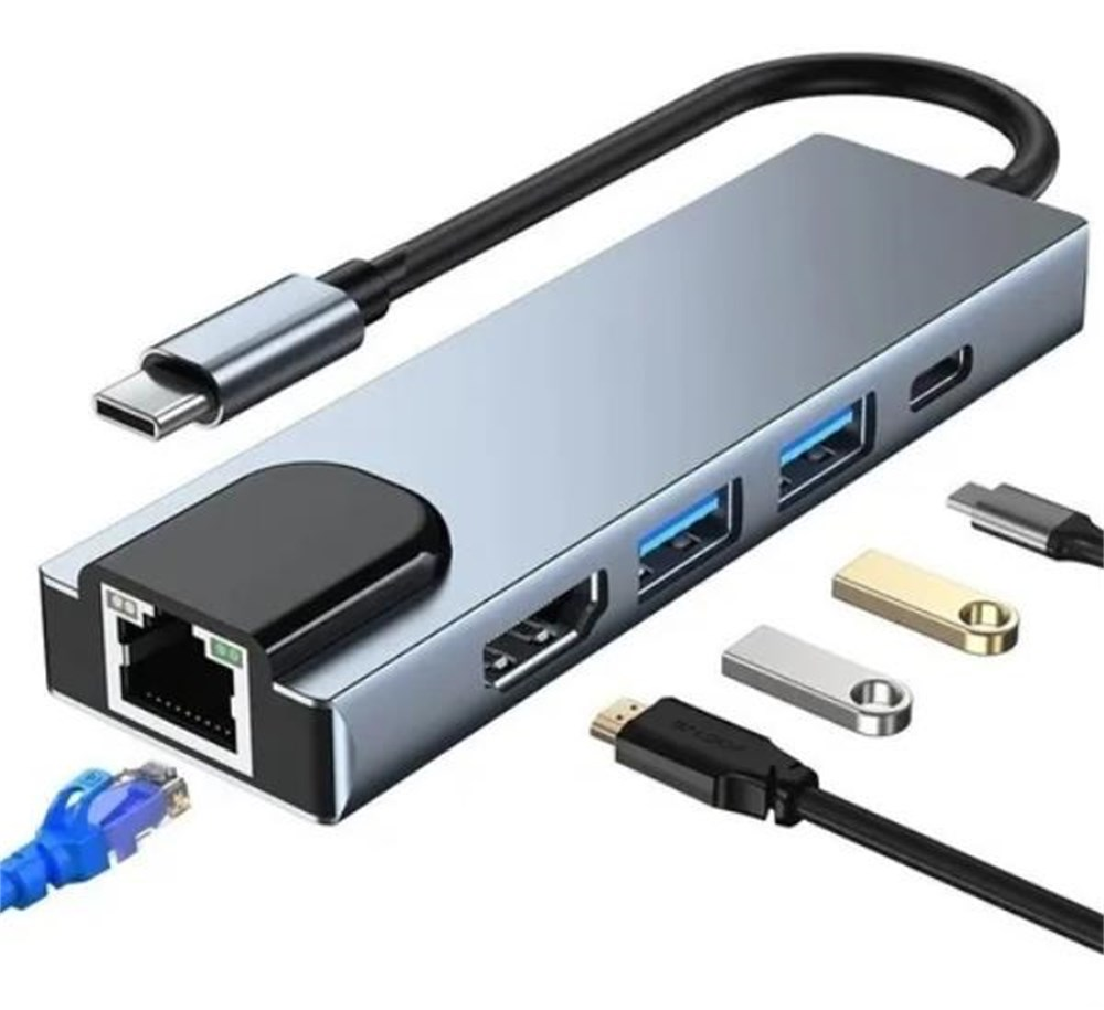 Adaptador USB-C x RJ 45 Gigalan / USB-C / 2xUsb3.0 / HDMI