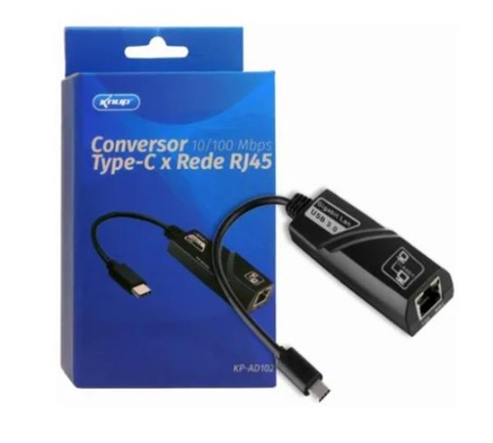 Adaptador Conversor USB-C x Rj 45 Fast Ethernet Knup KP-AD102