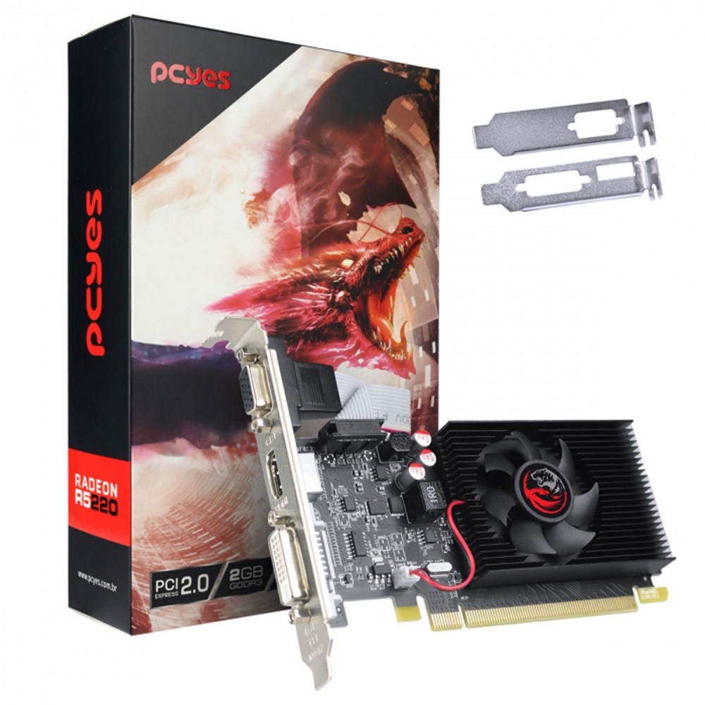 Placa de Vídeo GPU 2GB AMD RADEON R5 220 DDR3 64BITS LOW PROFILE PCYES PVR52202GBR364