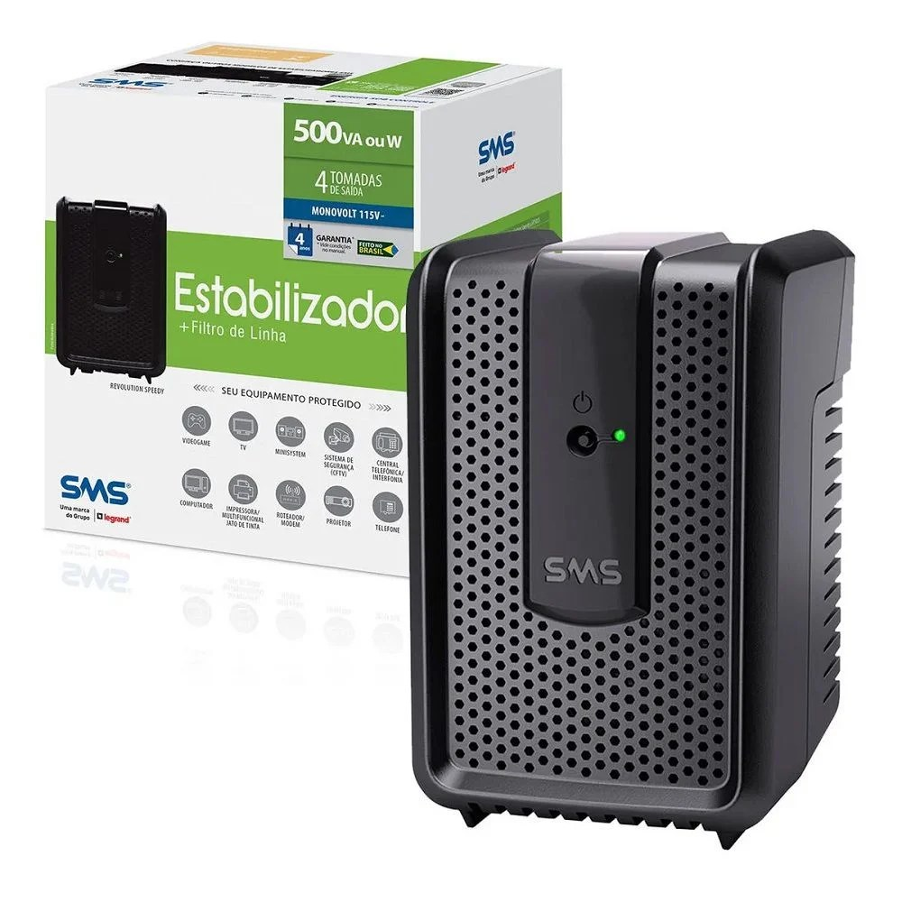 Estabilizador 500Va SMS E-Bivolt 115/220V - Saida 115V - 16620