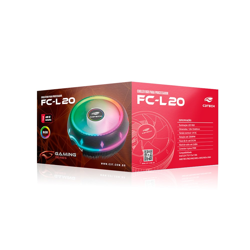 Cooler de Processador Intel / AMD RGB C3tech FC-L20RGB