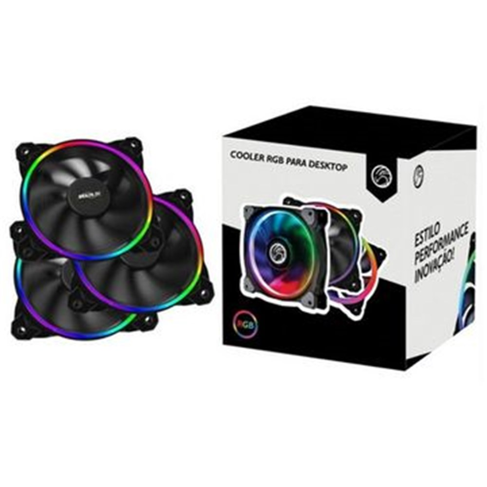 Cooler 120X120X25Mm Led RGB com 4 unidades + Controlador Evus FK-12P