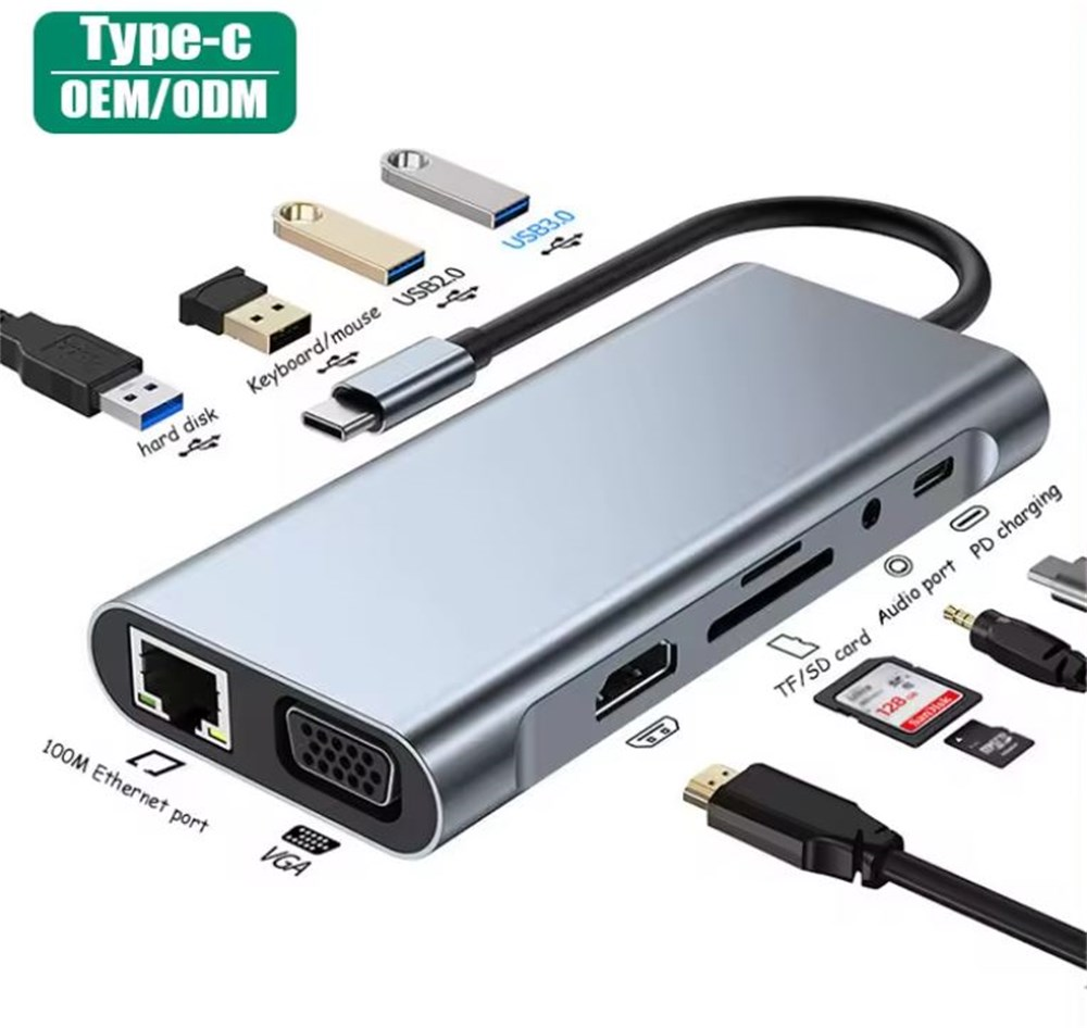 Adaptador USB-C 10IN1 (AT-TPC-10IN1 SHINKA) Rede/VGA/HDMI/USB