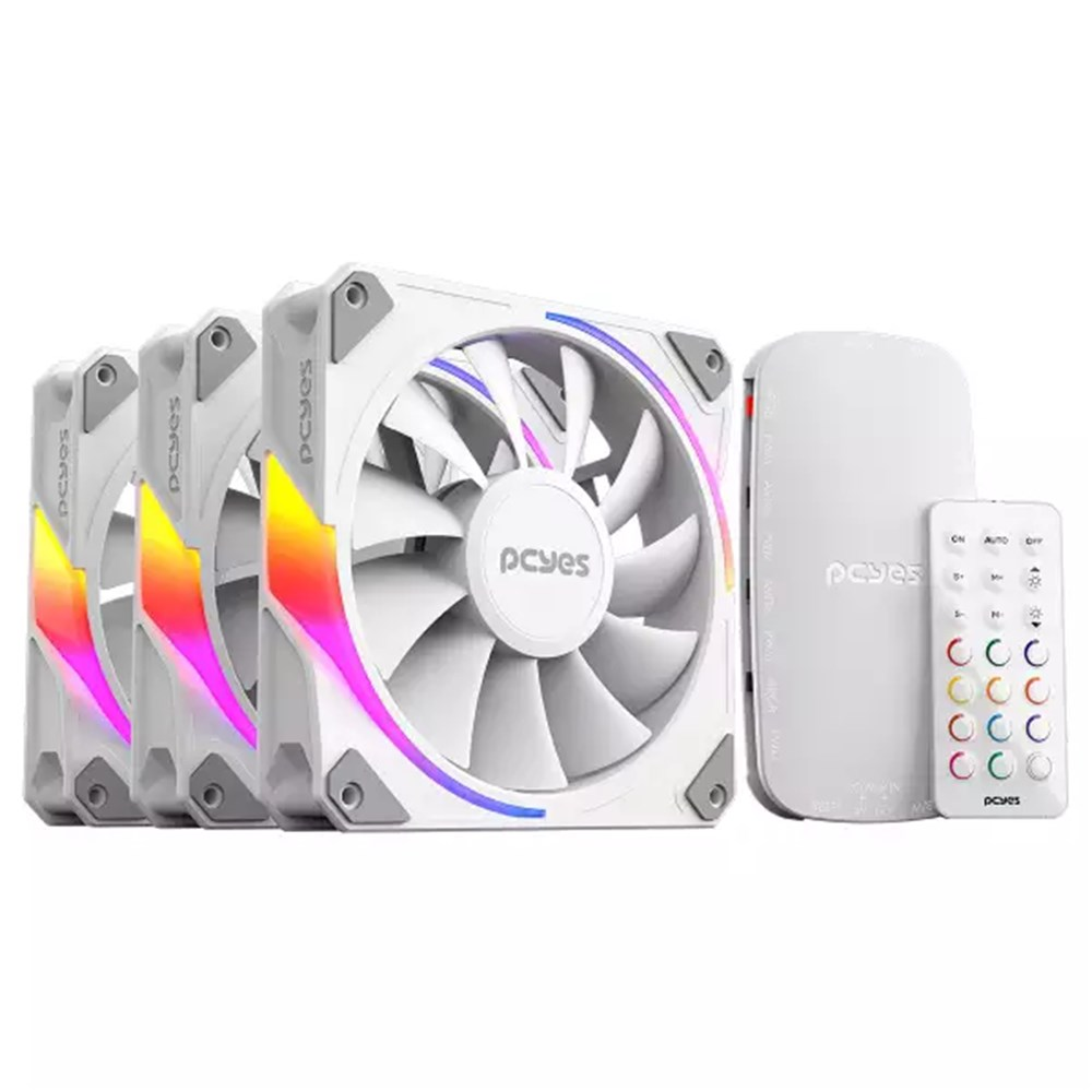 Kit Cooler Fan + Controladora para Gabinete 3Un Sangue Frio 3 ARGB White Ghost 120Mm PCYES K3ARGBSF3WGBR