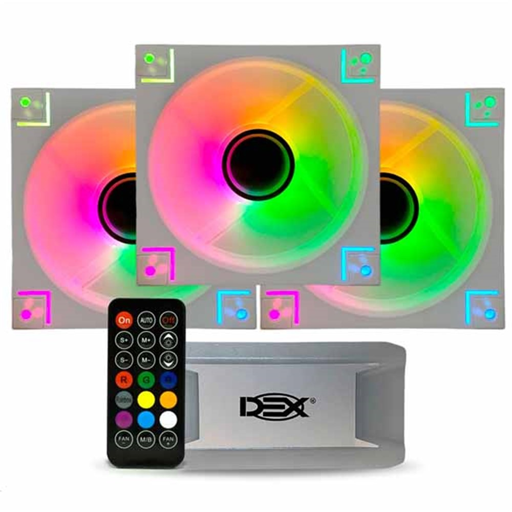 Cooler KIT 3 Fan 120X120 Brancos Leds RGB com controle remoto DX-123BR