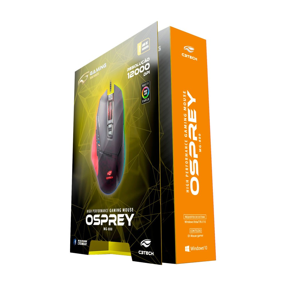 Mouse USB C3Tech Gamer OSPREY MG-800BK 12000DPI