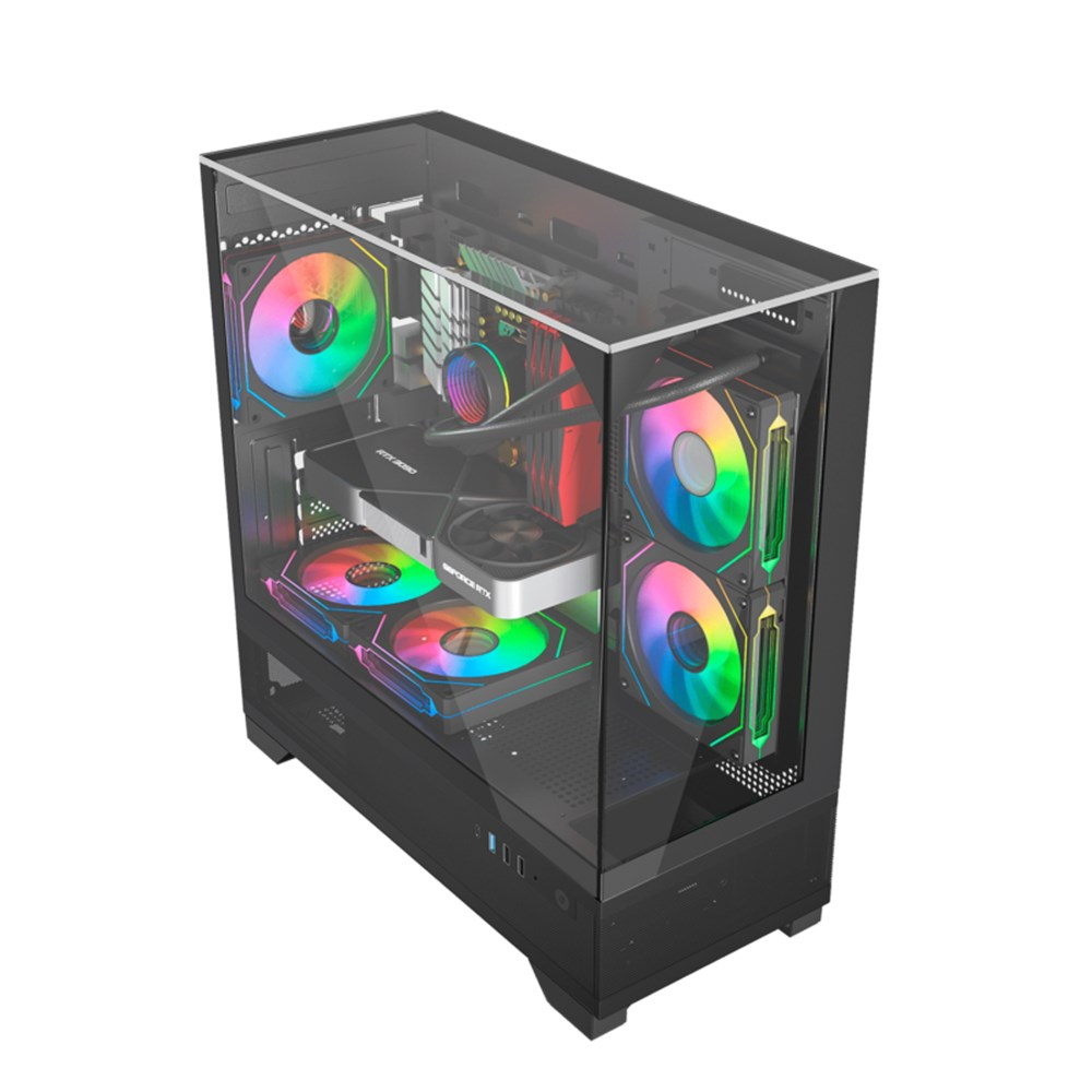 Gabinete Liketec Gamer Mahal Dark Preto com Kit Fan Cubo Disign