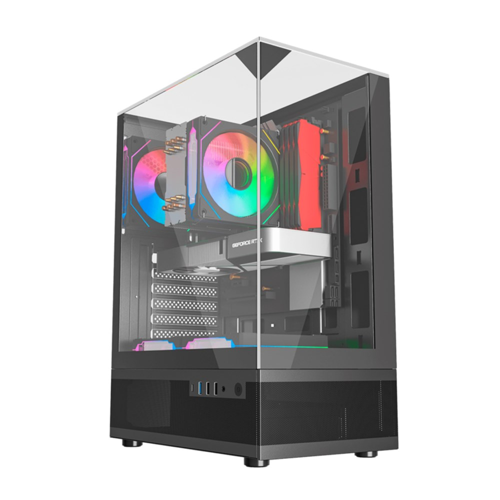 Gabinete Liketec Gamer Kingdom Dark Preto com Kit Fan