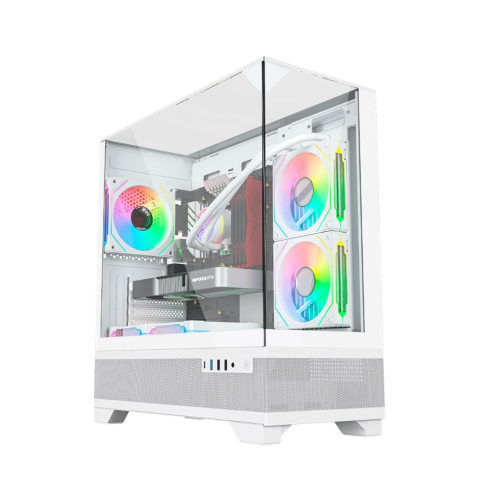 Gabinete Liketec Gamer Mahal Snow Branco com Kit Fan Cubo Disign