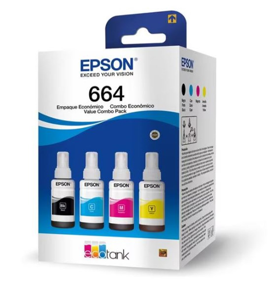 Refil de Tinta Original Epson T664 KIT 70ml Preto / Ciano / Amarelo / Magenta