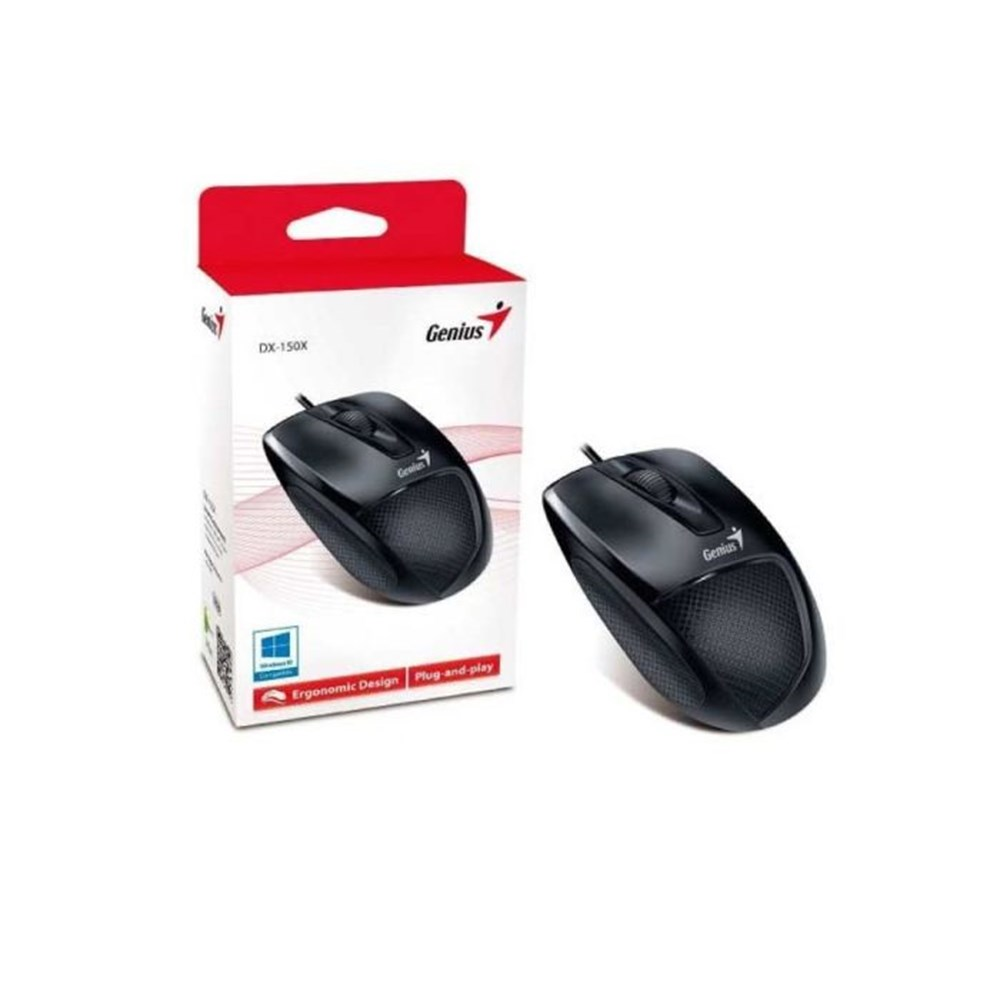 Mouse Genius DX-150X Ergonomico Preto (USB / 1000 DPI / 3 Botoes / Cabo 1,5m)