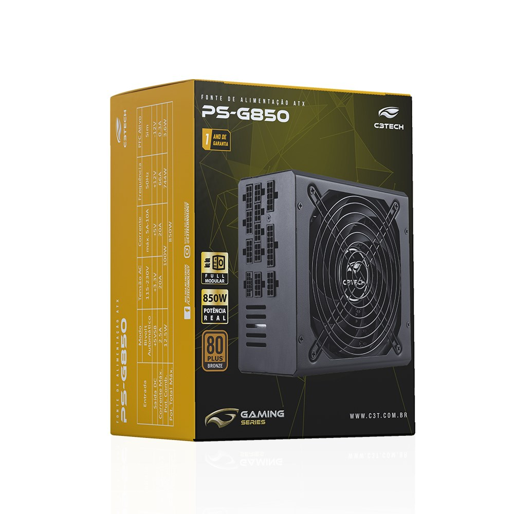 Fonte ATX 850W Gaming PS-G8500 Full Modular 80 Plus Bronze C3Tech