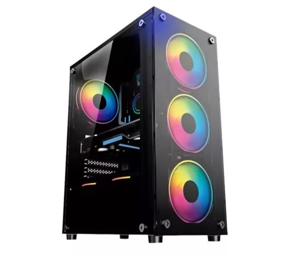 Gabinete Gamer Maxxtro Mid Tower com 4 Fan RGB Preto