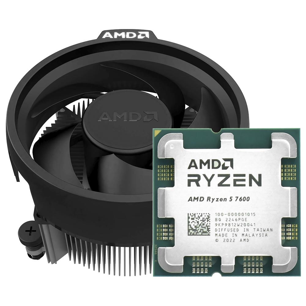 Processador AM5 AMD Ryzen 5 7600 3.8GHz (5.1GHz Turbo) Cache 32MB 100-100001015BOX