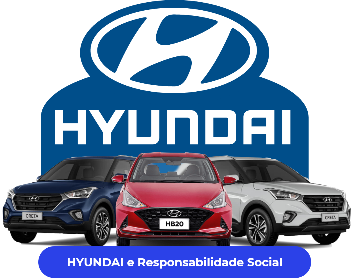 Fileira de carros com logotipo da Hyundai ao fundo