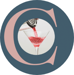 Círculo com Logotipo da Chefon e um drink vermelho