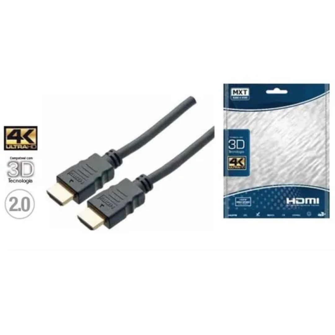 CABO HDMI 2.0 4K ULTRA HD 3D 30 AWG COM FILTRO 1,8M MXT