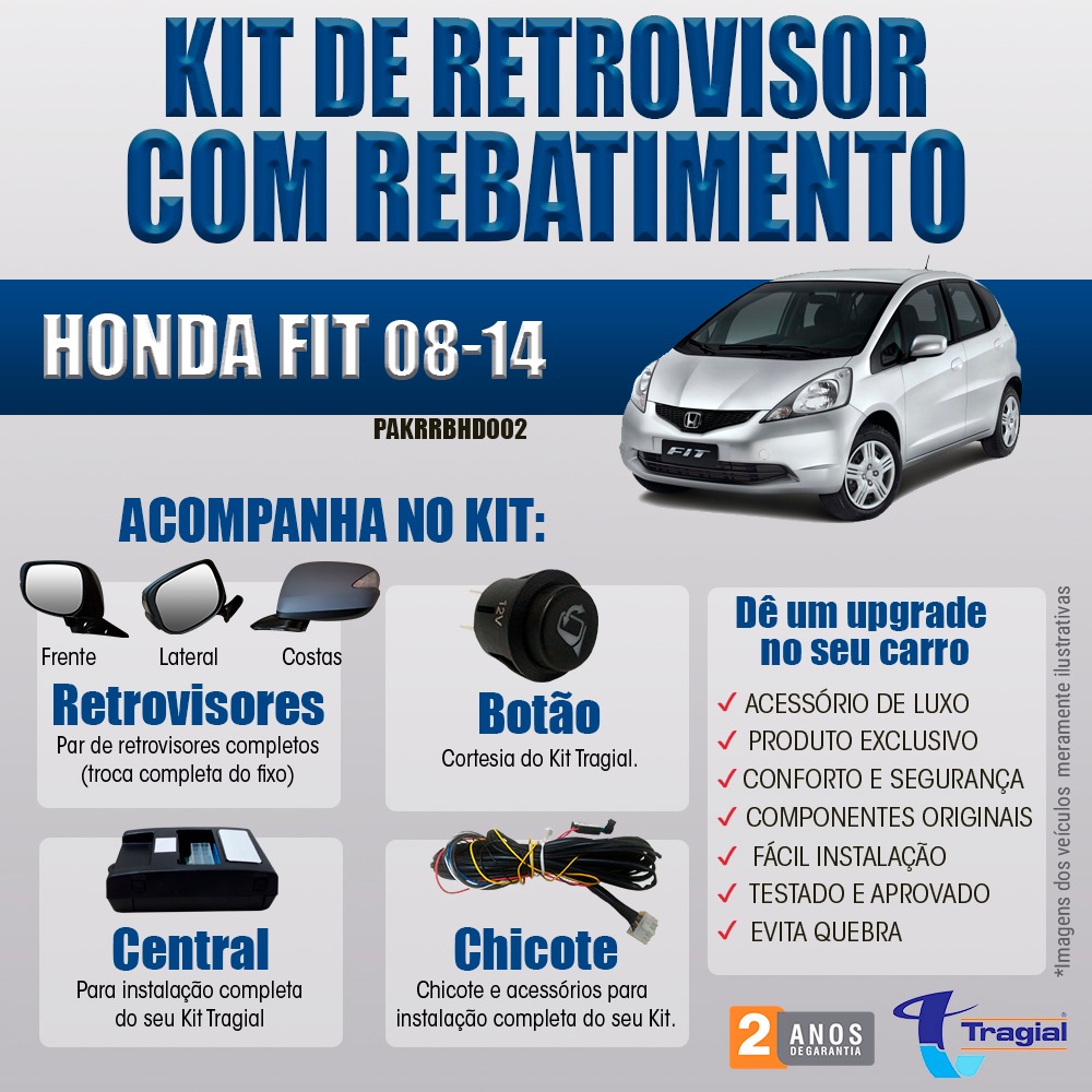 Retrovisores Com Rebatimento Kit Retrovisor Rebatimento Honda Fit Tragial Tec