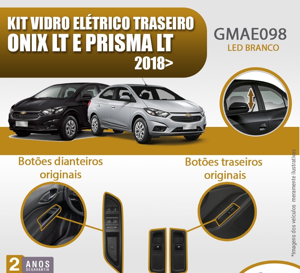 Kit Vidro Elétrico GM Onix 4 Portas Completo Alternativo com  Antiesmagamento