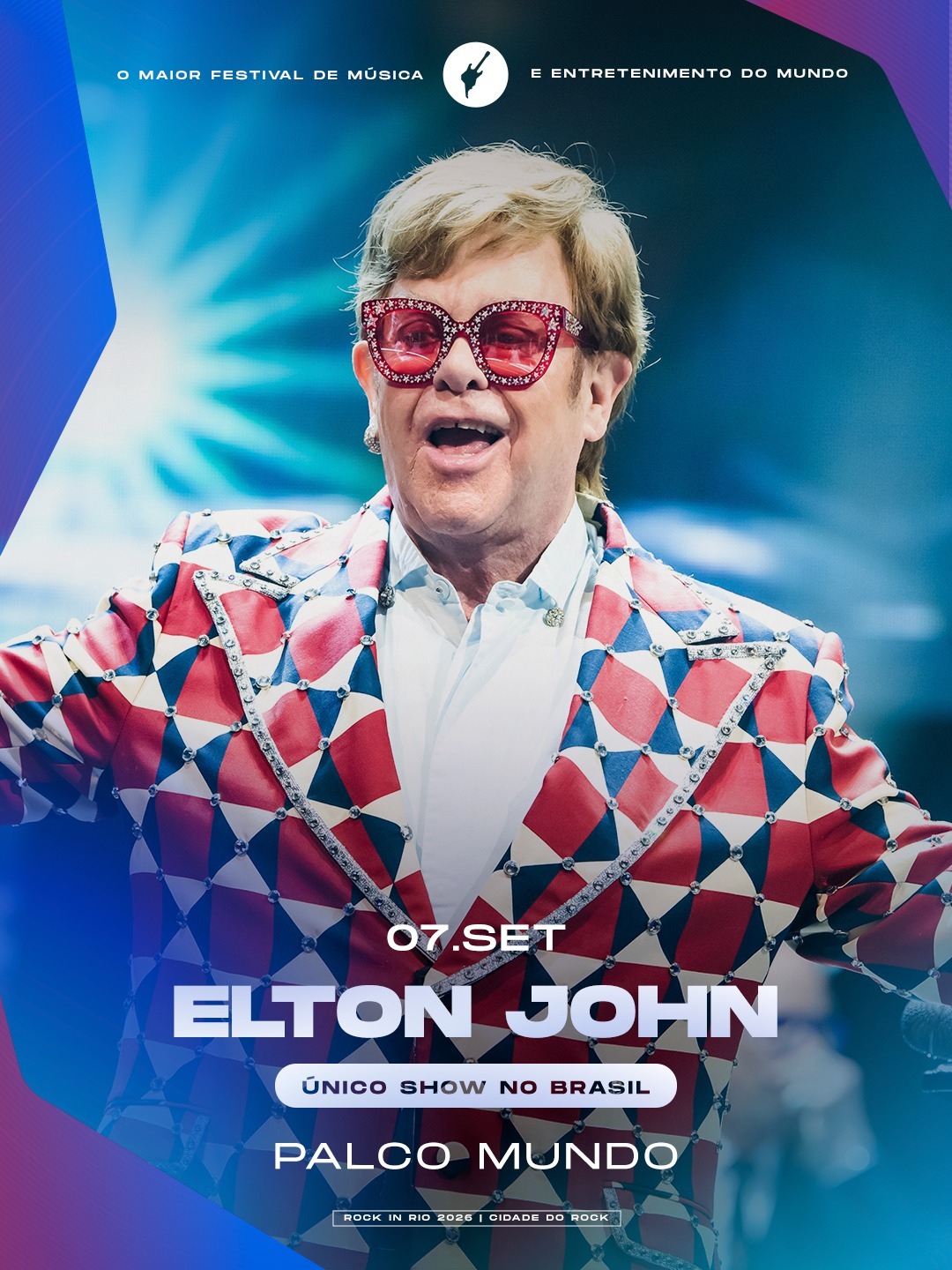 Elton John é atração principal do Rock in Rio 2026 no dia 7 de setembro